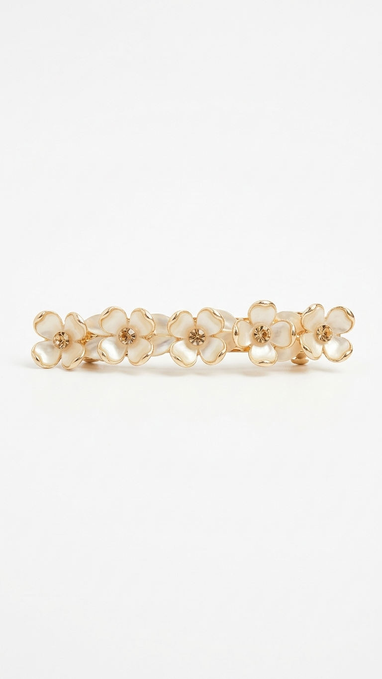Gold bracelet with floral design on a white background Cream Pearl Flower Floral Clip