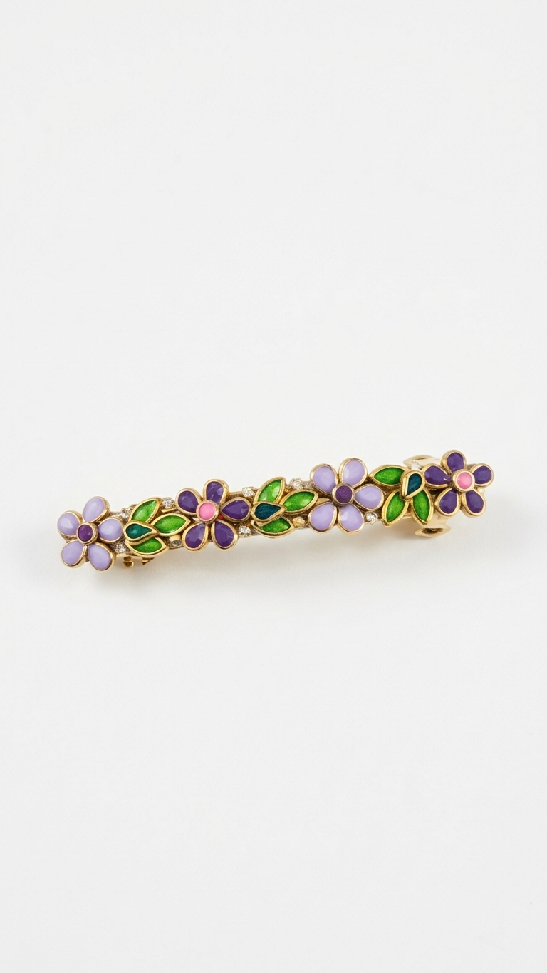 Decorative hair barrette with floral design on a white background Pastel Floral & Leaf Enamel Floral Centre Clip