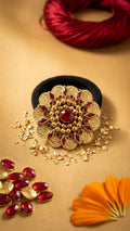 Orange  Kundan Hair Tie Scrollwork Motif