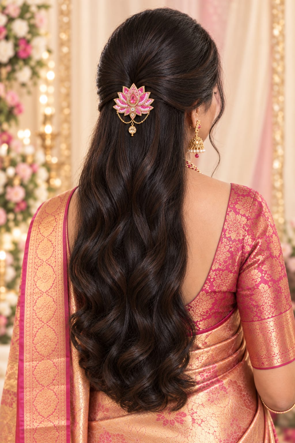 The Zardozi Pink Lotus Statement Hair  Brooch
