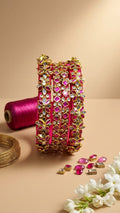 Rani Pink Silk Thread 3D Floral Kundan Bangle Set of 4