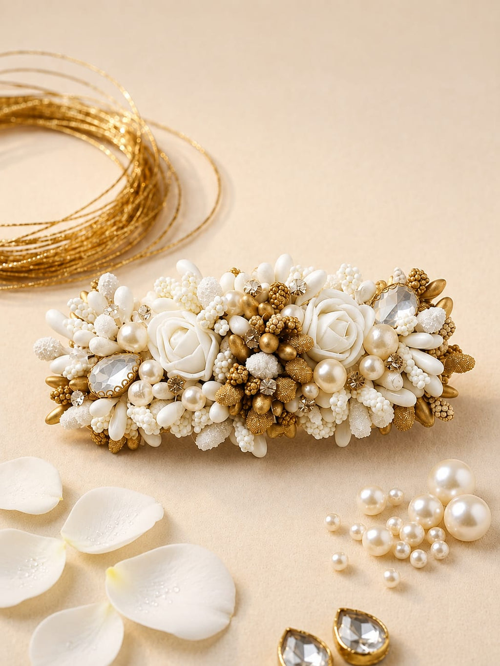 The Ivory Rose & Gilded Bud Floral Barrette