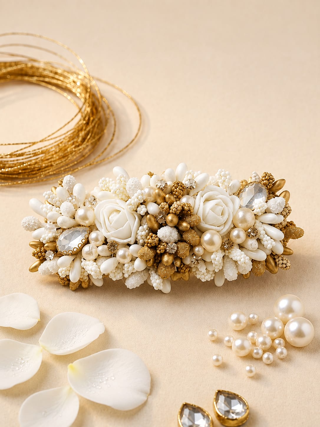 The Ivory Rose & Gilded Bud Floral Barrette