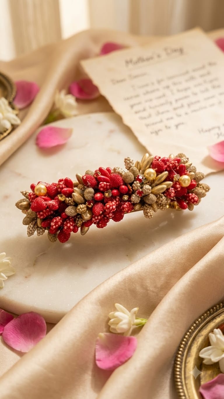 The Crimson Berry & Gilded Bud Clip