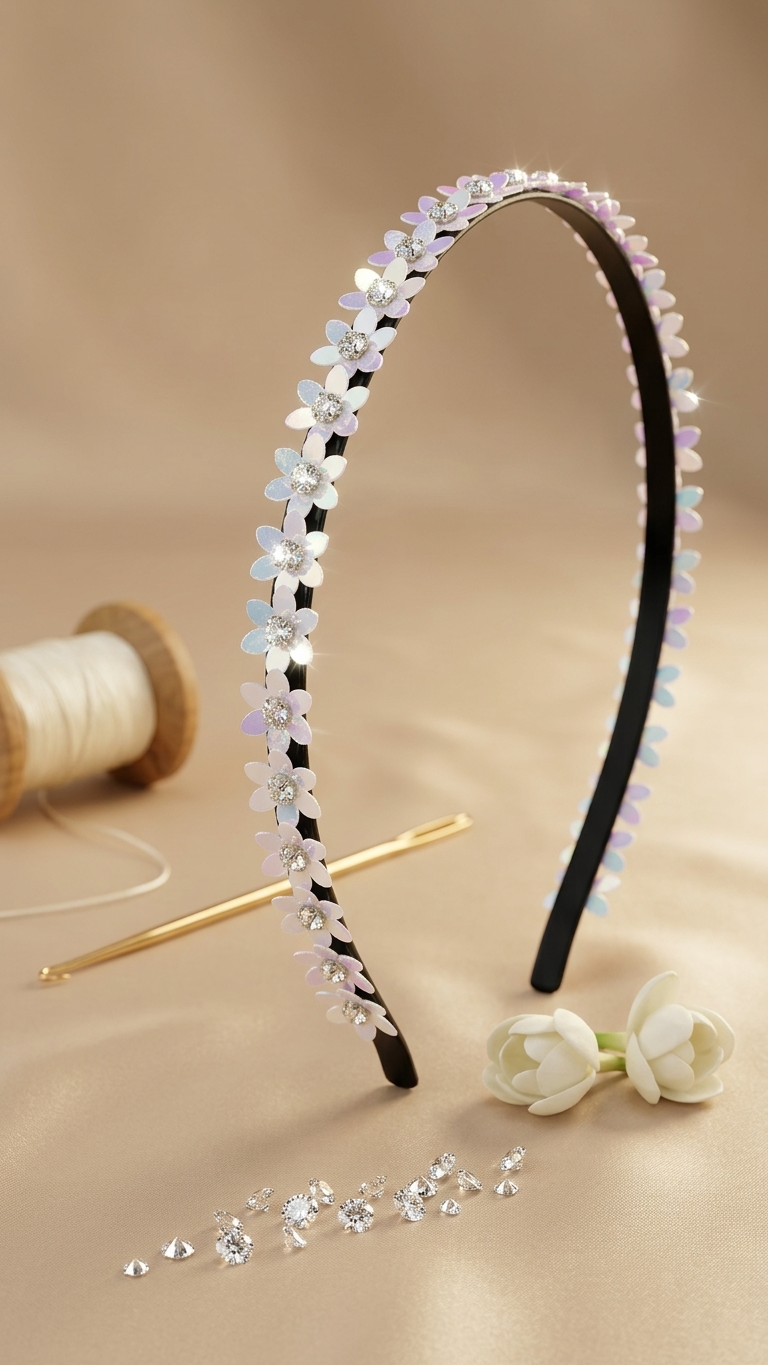 Sequinned Floral Kundan Hair Band for SN-01-0000231