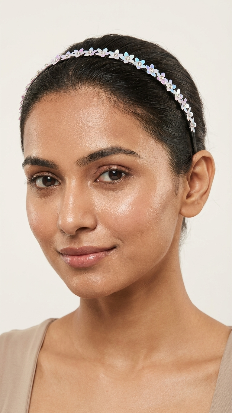 Sequinned Floral Kundan Hair Band for SN-01-0000231