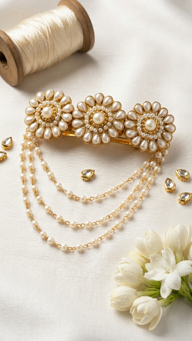 Party wear pearl Kundan hair clip SN-01-0000158