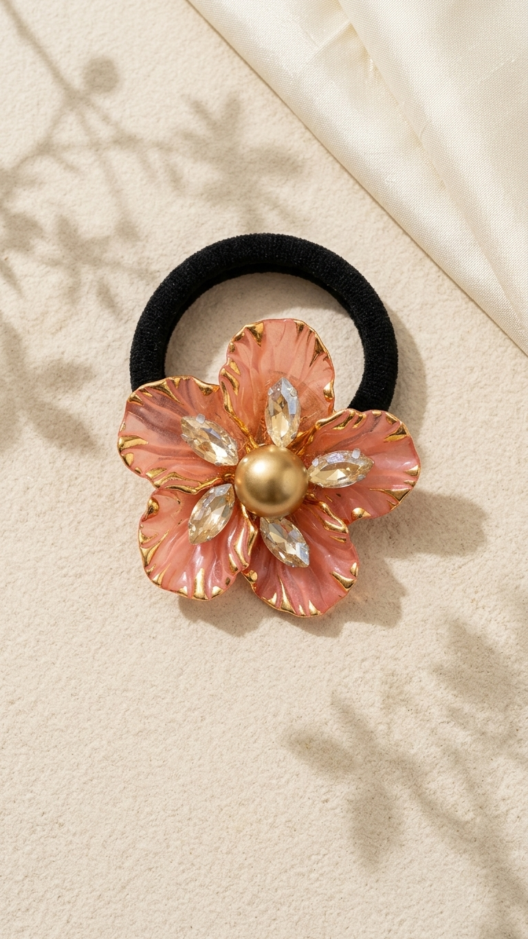 Brooch Petal and crystal Hair Tie (SN-01-0000054)