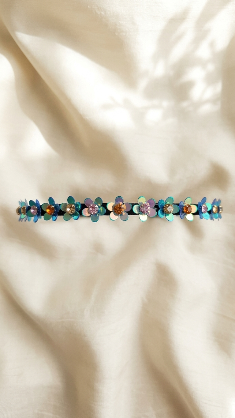 Sequinned floral hair band SN-01-0000232
