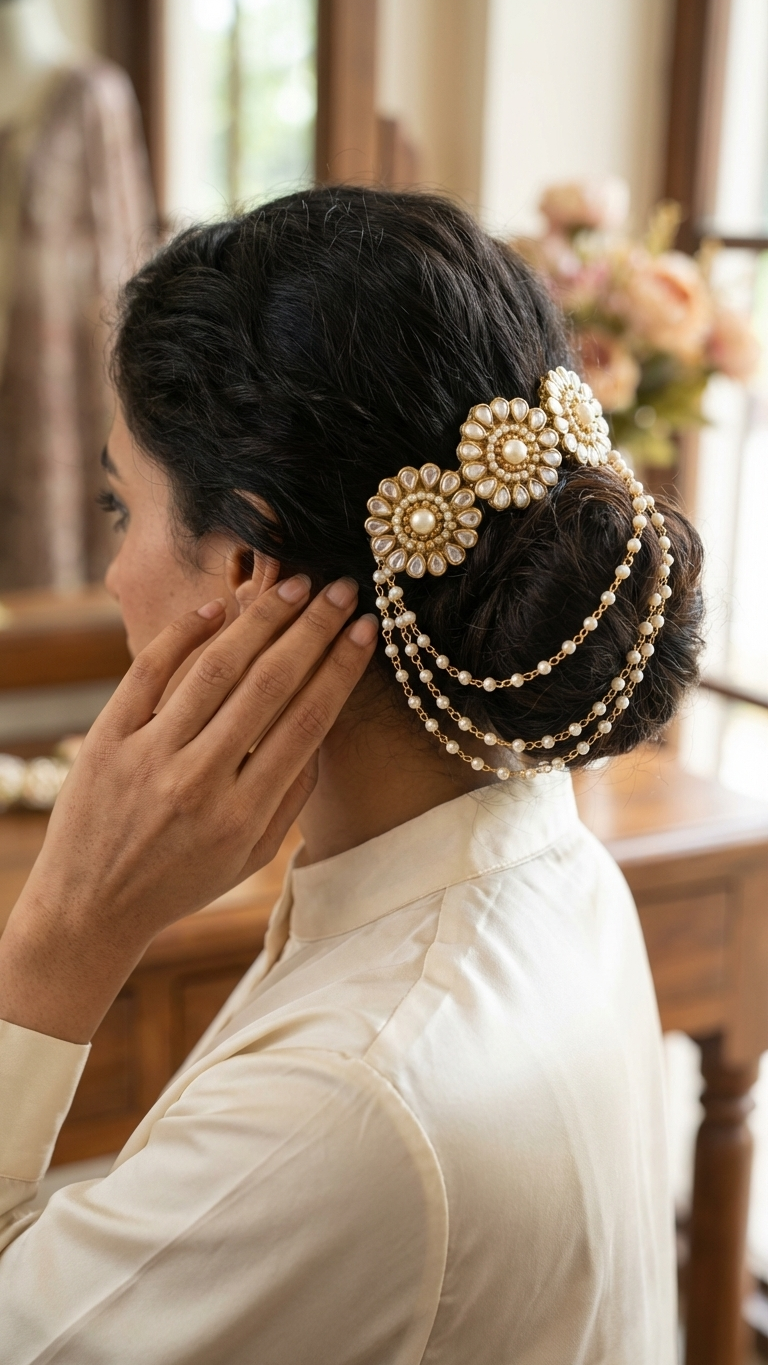 Party wear pearl Kundan hair clip SN-01-0000155