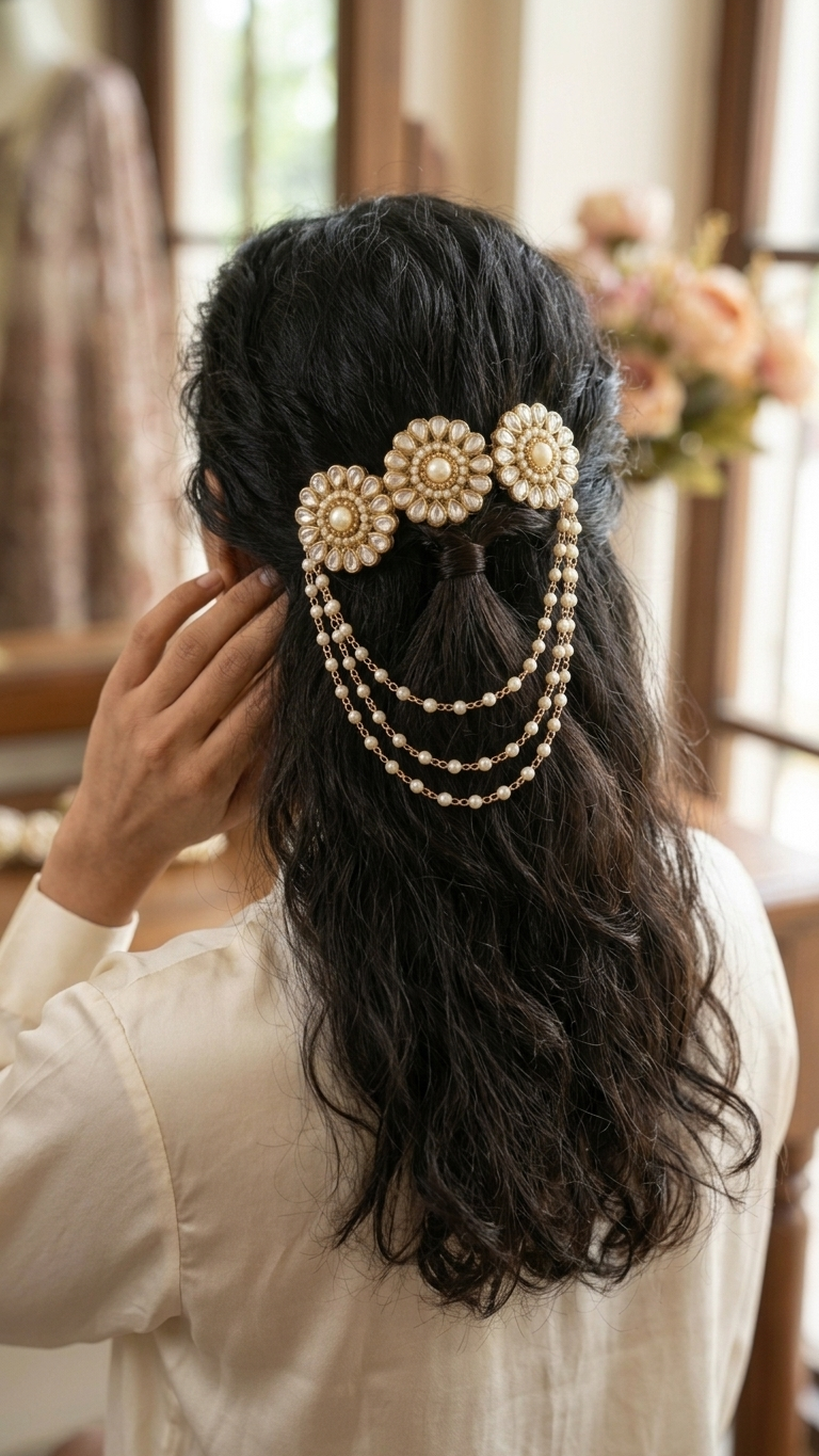 Party wear pearl Kundan hair clip SN-01-0000155