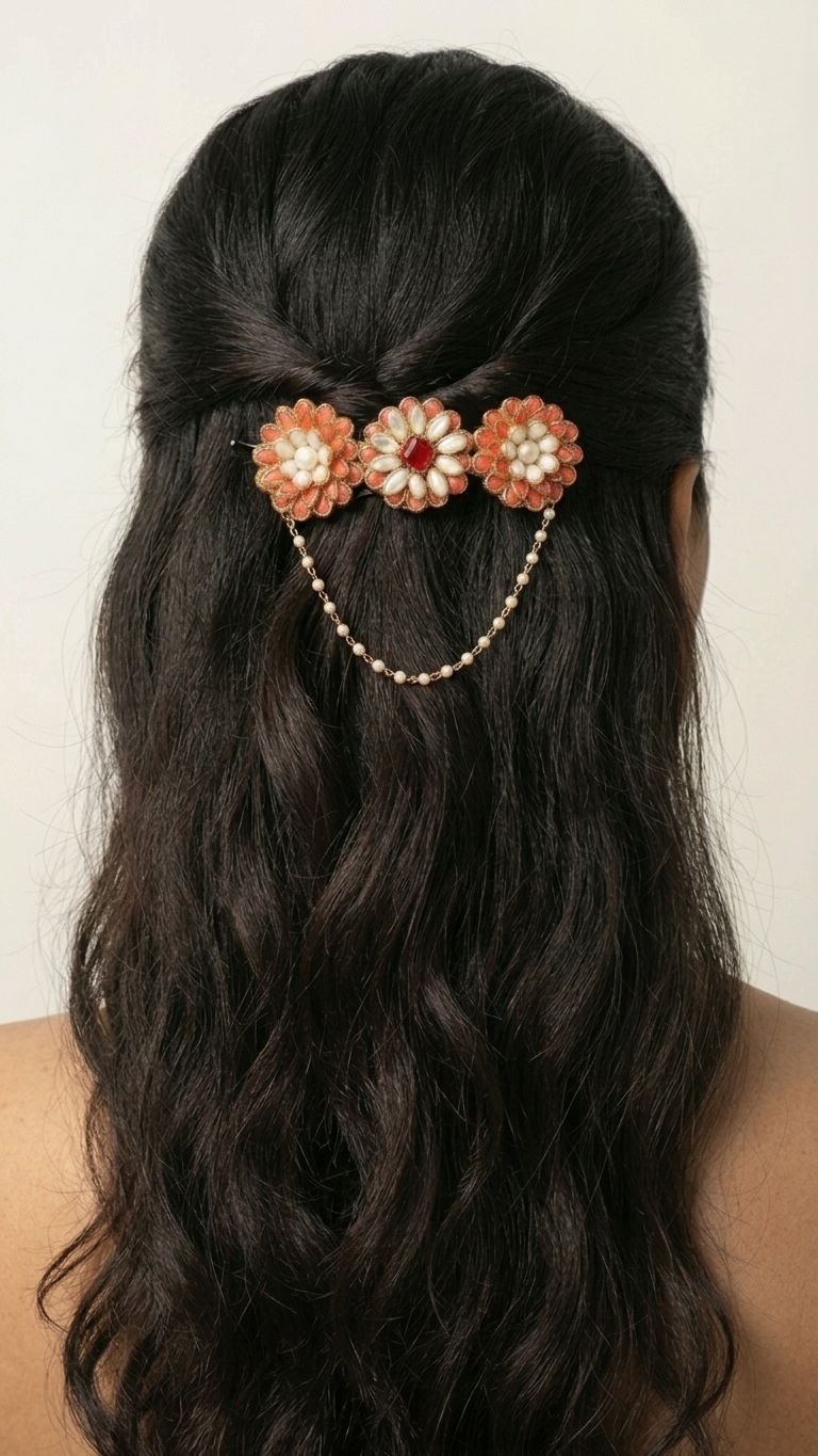 Party wear pearl Kundan hair clip SN-01-0000156