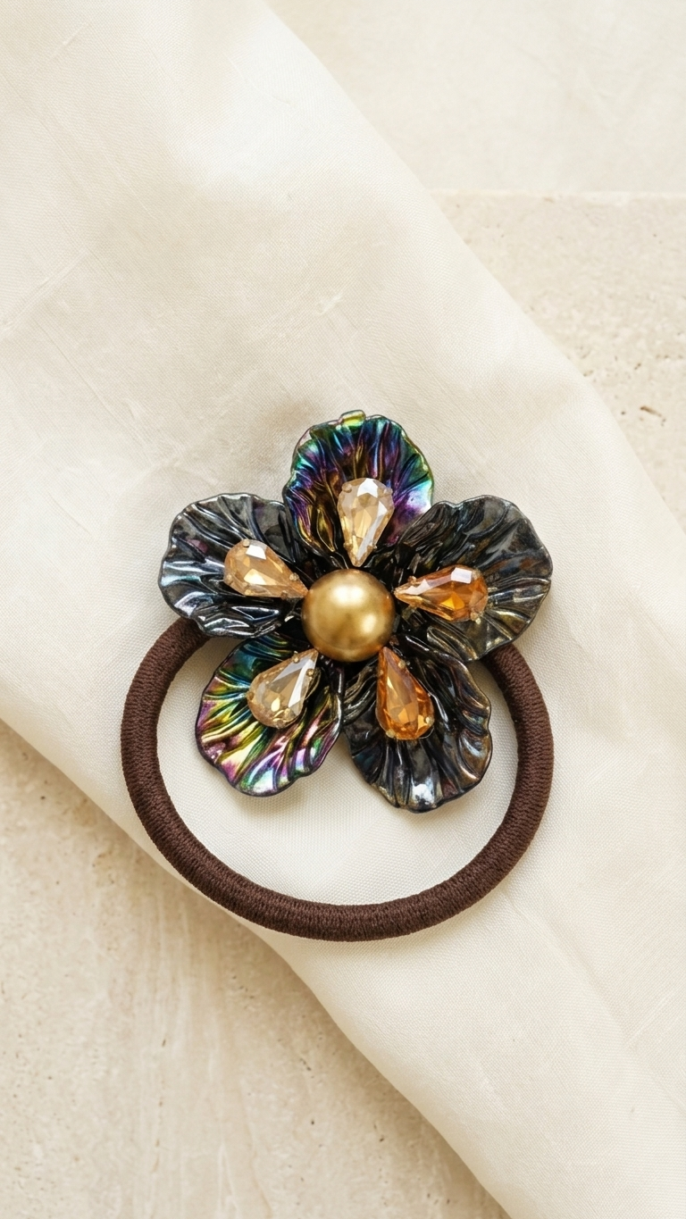 Brooch Petal and crystal Hair Tie (SN-01-0000051)