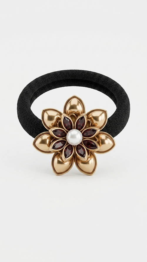 Antique Burgundy Petal Kundan Hair Tie